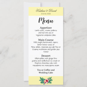 Carte de menu à thème mariage floral tropical