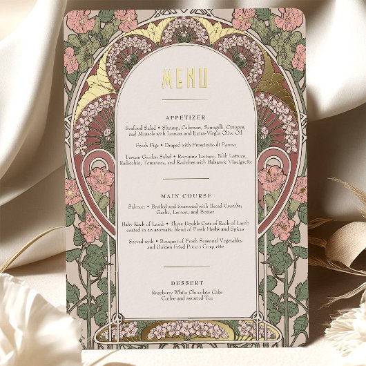 Carte de menu Accents or Art Nouveau Mariage