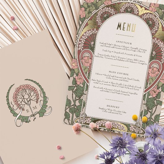 Carte de menu Accents or Art Nouveau Mariage