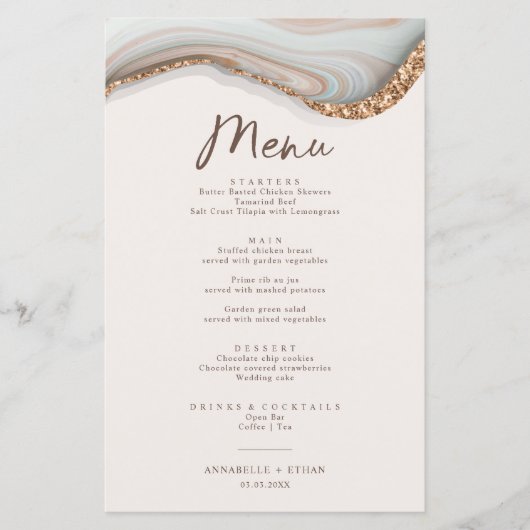 Carte de menu Agate Stone Marble (Devant)