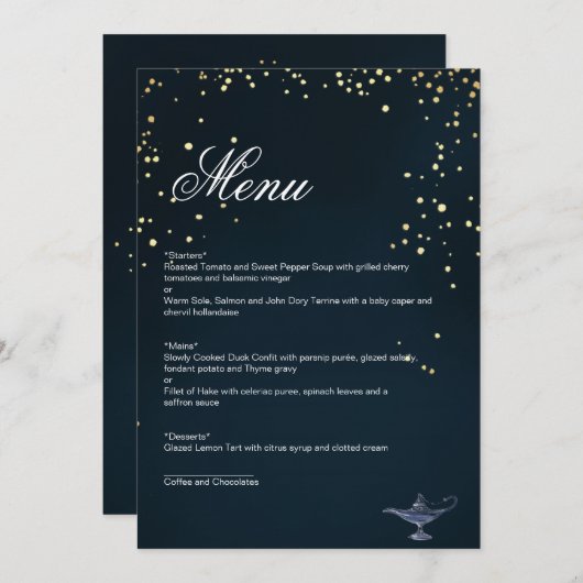 CARTE DE MENU ALADDIN (Devant / Derrière)