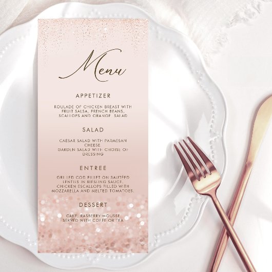 Carte de menu Anniversaire 90 ans Rose Gold Glitte