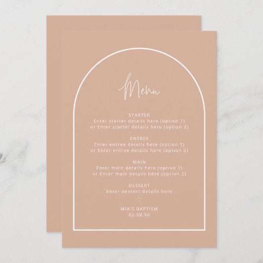 Carte de menu Arche rose pâle (Devant / Derrière)
