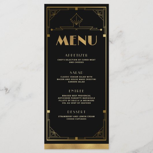 Carte de menu Art déco Gatsby Roaring 20s (Devant)