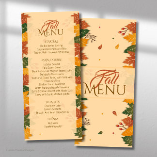 Carte de menu automne plat nuances brunes