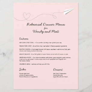 Carte de menu Avion papier