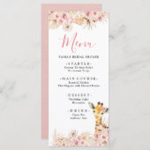 Carte de menu Baby shower de girafe Boho rose vif (Devant / Derrière)