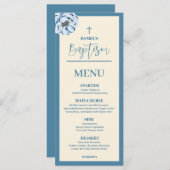 Carte de menu Baptême Bébé Bleu 4x9 (Devant / Derrière)