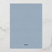 Carte de menu baptême bleu poussiéreux avec feuill (Verso)