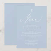 Carte de menu Baptême Boy Croix Bleue Dusty (Devant / Derrière)