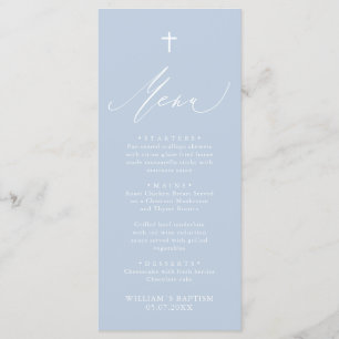 Carte de menu Baptême Boy Croix Bleue Dusty