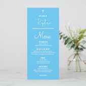 Carte de Menu Baptême Garçon Bleu 4x9 (Debout devant)