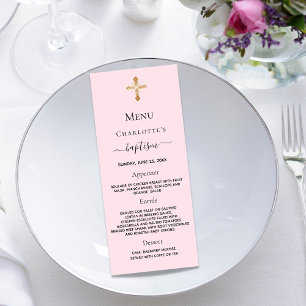 Carte de menu Baptism girl rose pastels