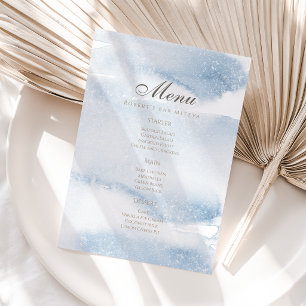 Carte de menu Bar Mitzvah aquarelle bleu poussiére