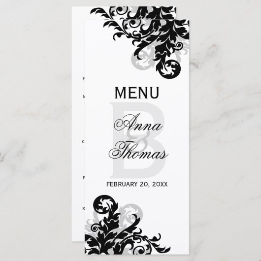 Carte de menu Black and Silver Flouring (Devant / Derrière)