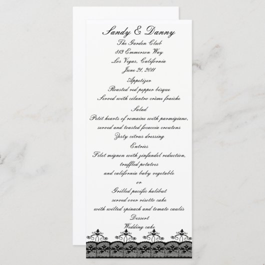 Carte de menu Black Lace (Devant / Derrière)