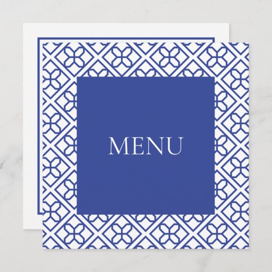 CARTE DE MENU BLEUE ET BLANC FRONTIÈRE (Devant / Derrière)