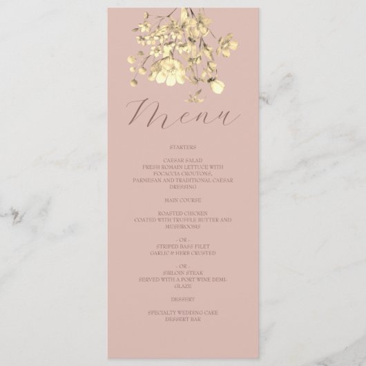 Carte de menu Blush Floral Gold Mariage (Devant)