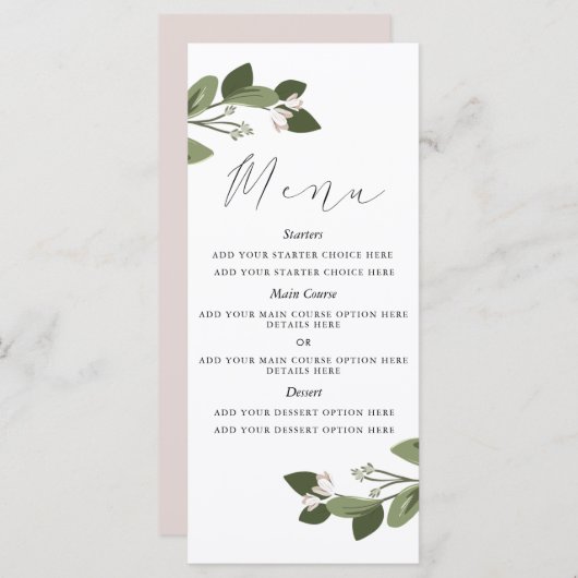 Carte de menu Blushing Sprigs (Devant / Derrière)