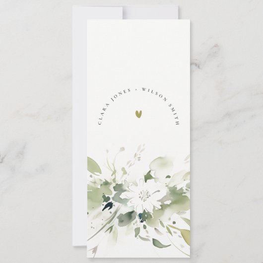 Carte de menu Boho Abstrait Vert Blanc Floral Mari (Dos)