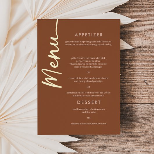 Carte de menu Boho Brown Terracotta Gold Foil