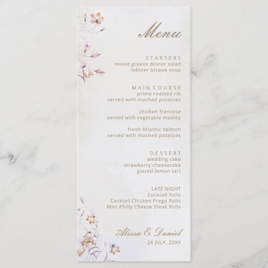 Carte de menu Boho Floral Mariage (Devant)