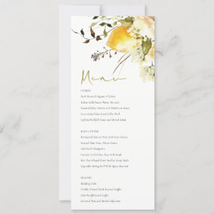 Carte de menu Boho Lemon Yellow Floral Mariage
