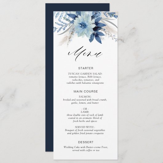 carte de menu boho pampas (Devant / Derrière)