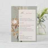Carte de menu Boho Protea séché Palm Floral Mariag (Debout devant)
