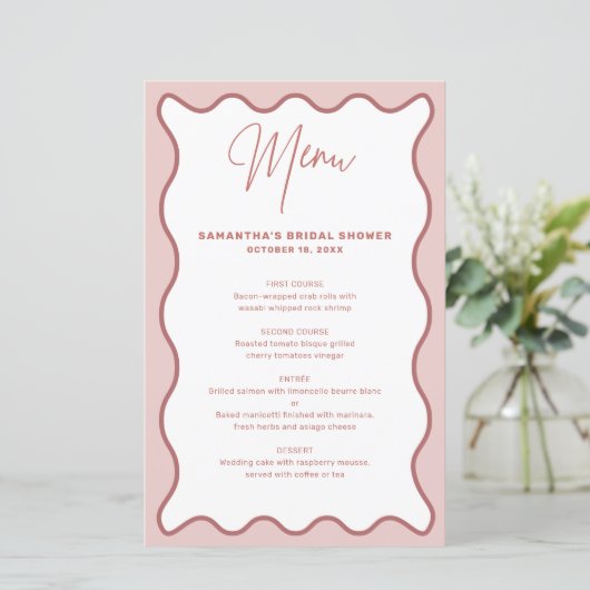 Carte de menu Bordure blanche et rose (Debout devant)