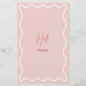 Carte de menu Bordure rose et blanche avec nom (Dos)