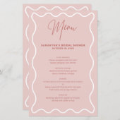 Carte de menu Bordure rose et blanche avec nom (Devant / Derrière)