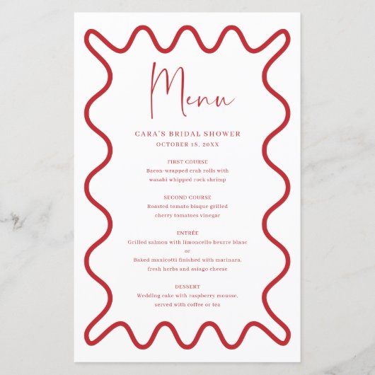Carte de menu Bordure rouge avec nom (Devant)