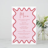 Carte de menu Bordure rouge vibre rose avec nom (Debout devant)