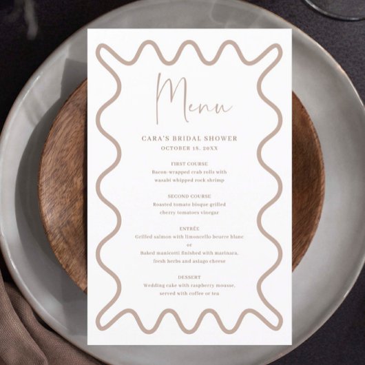 Carte de menu Bordure velours beige Taupe avec nom