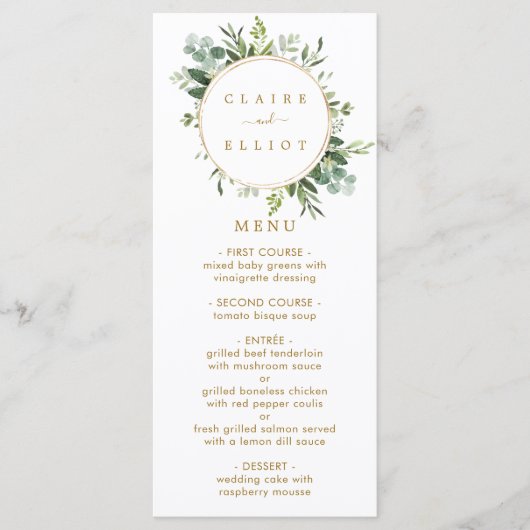 Carte de menu Botanical Gold Greenery (Devant)
