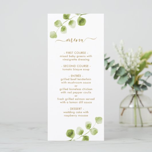 Carte de menu Botanical Gold Greenery (Debout devant)