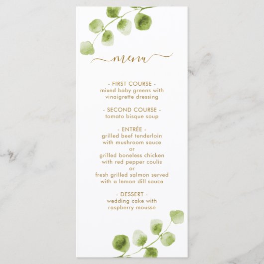 Carte de menu Botanical Gold Greenery (Devant)