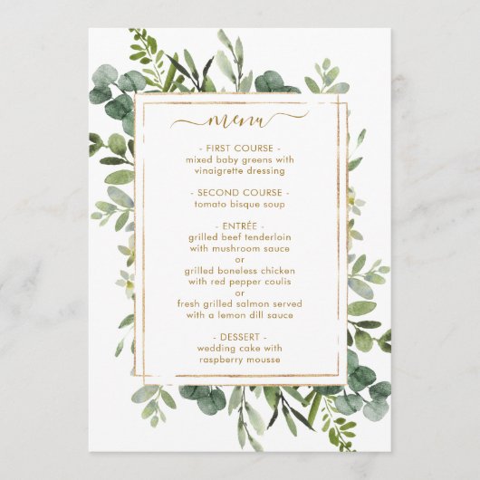 Carte de menu Botanical Gold Greenery (Devant)