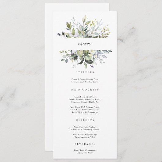 Carte de menu Botanique Eucalyptus (Devant / Derrière)