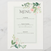 Carte de menu Botanique Mariage rose pâle (Devant)