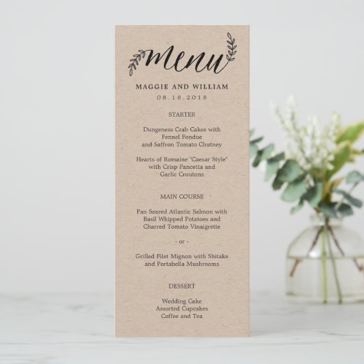 Carte de menu Branches Rustiques Kraft (Debout devant)
