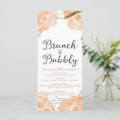 Carte de menu Brunch & Bubbly – Aquarelle pêche (Debout devant)