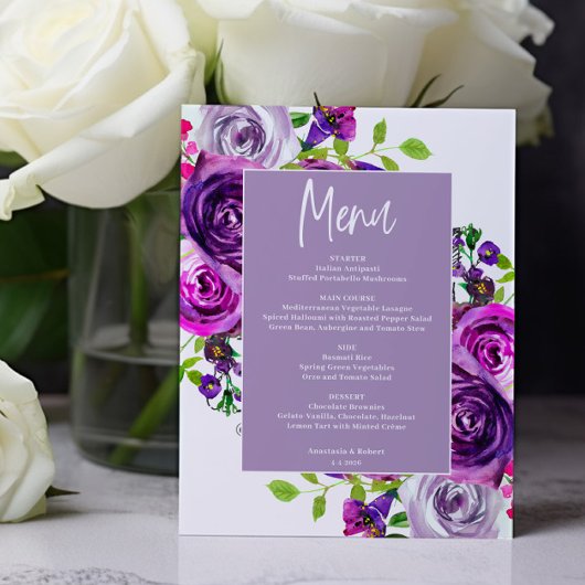 Carte de menu Budget Romantique Violet Floral