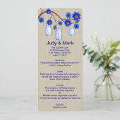 Carte de menu Burlap Rustic Blue Mason Jars (Debout devant)