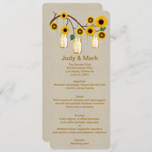 Carte de menu Burlap Rustique Mason Jaune (Devant / Derrière)