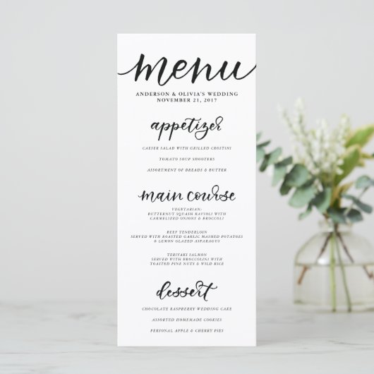 Carte de menu Calligraphie (Debout devant)