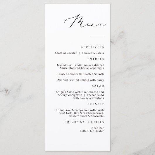 Carte de menu calligraphiée élégante moderne (Devant)