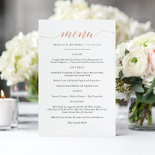 Carte de menu calligraphiée en or rose faux élégan