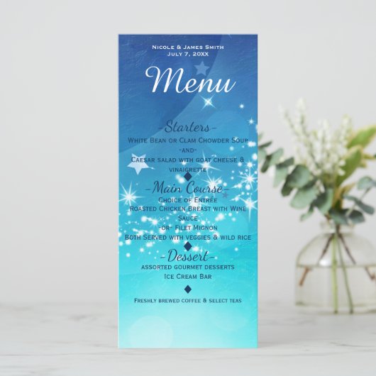 Carte de menu Celestial Sky Sparkle Moon Invitatio (Debout devant)